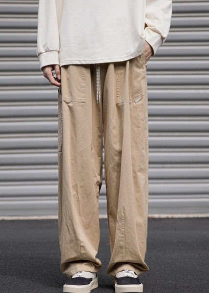 Drawstring Navy Pants Pockets Solid Mens Cotton Spring Loose FashionChic