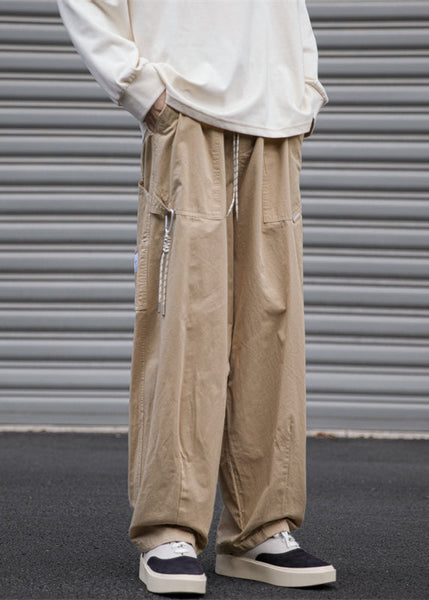 Drawstring Navy Pants Pockets Solid Mens Cotton Spring Loose FashionChic