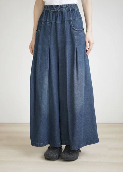 Loose Navy Pockets Wrinkled Denim Wide Leg Pants Summer BV084 MZF-CPTS240702