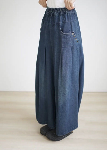 Loose Navy Pockets Wrinkled Denim Wide Leg Pants Summer BV084 MZF-CPTS240702