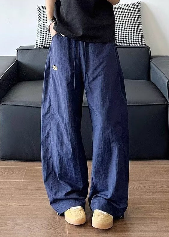 Elastic Pants Navy Loose Summer Solid Waist Cotton Men FashionChic