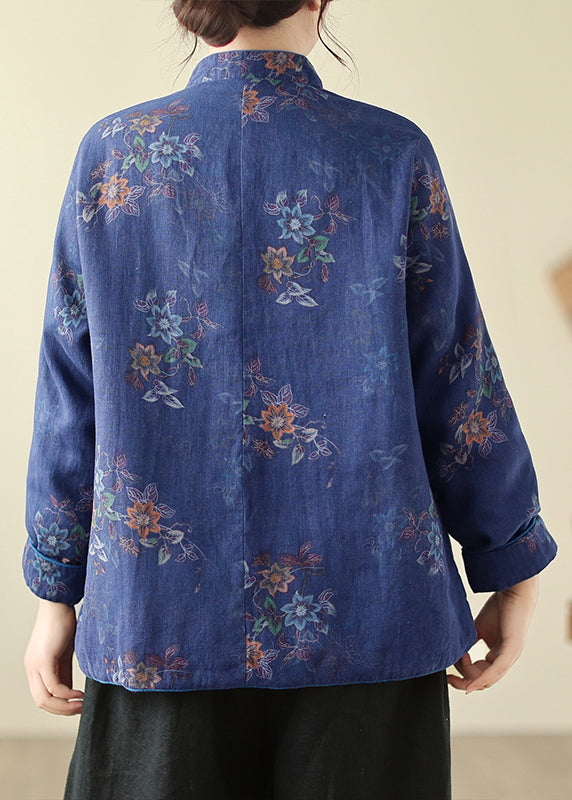 Loose Navy Stand Collar Chinese Button Cotton Filled Parkas Winter QO060 MZF-DJK241008