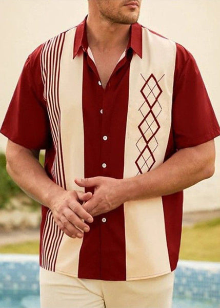 Patchwork Navy Striped Men Loose Cotton Shirts Summer FashionChic