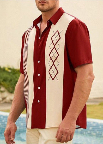 Patchwork Navy Striped Men Loose Cotton Shirts Summer FashionChic