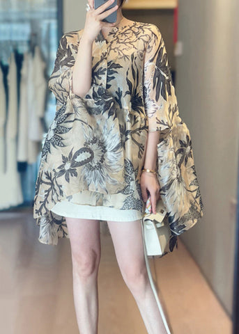 Print Cotton O-Neck Fall Shirts Loose FashionChic