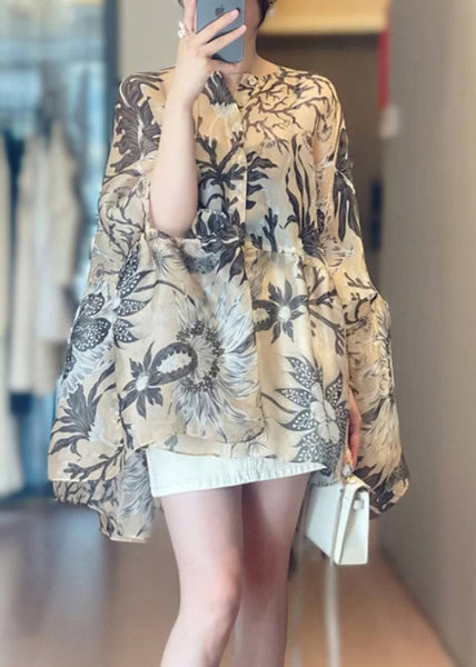 Print Cotton O-Neck Fall Shirts Loose FashionChic