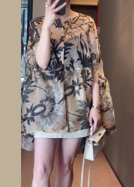 Print Cotton O-Neck Fall Shirts Loose FashionChic