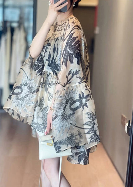 Print Cotton O-Neck Fall Shirts Loose FashionChic