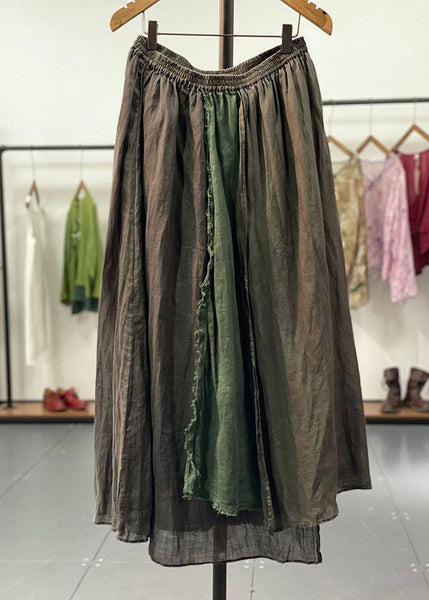 Loose Orange Elastic Waist Patchwork Linen Skirts Summer MN070 MMDM-SKTS240704