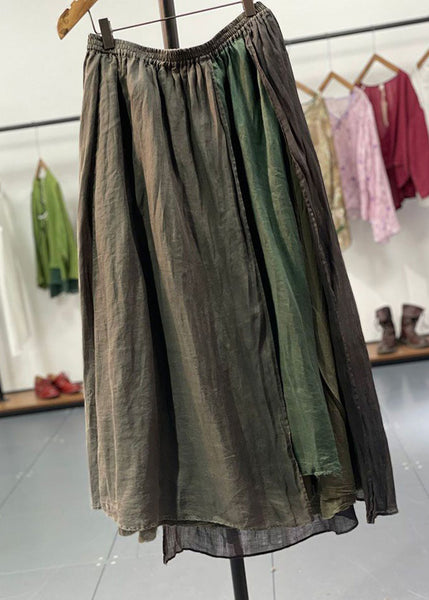 Loose Orange Elastic Waist Patchwork Linen Skirts Summer MN070 MMDM-SKTS240704