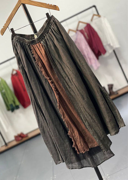 Loose Orange Elastic Waist Patchwork Linen Skirts Summer MN070 MMDM-SKTS240704