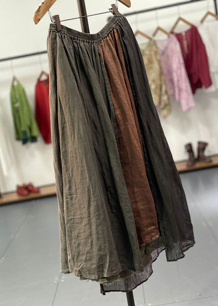 Loose Orange Elastic Waist Patchwork Linen Skirts Summer MN070 MMDM-SKTS240704