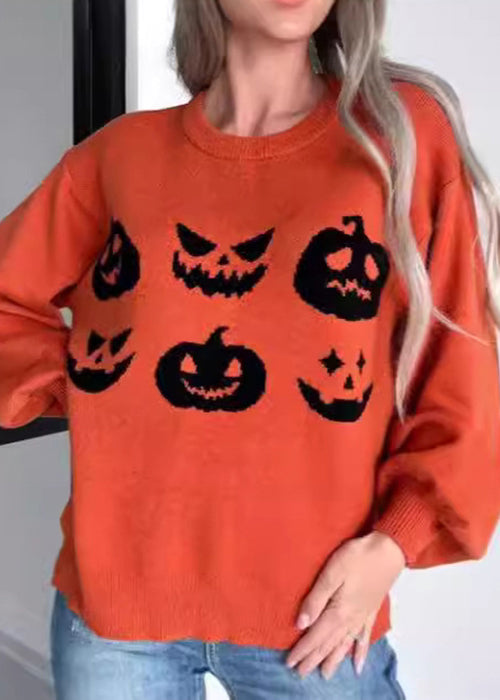 Loose Orange O Neck Cozy Knit Sweater Long Sleeve AE1004 OM-HW240901