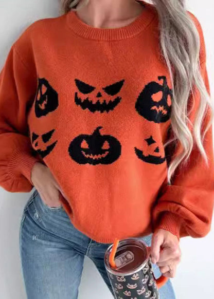 Loose Orange O Neck Cozy Knit Sweater Long Sleeve AE1004 OM-HW240901