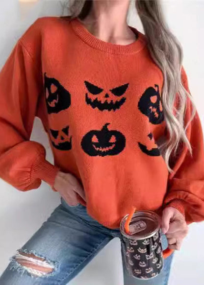 Loose Orange O Neck Cozy Knit Sweater Long Sleeve AE1004 OM-HW240901