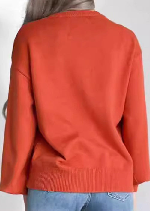 Loose Orange O Neck Cozy Knit Sweater Long Sleeve AE1004 OM-HW240901