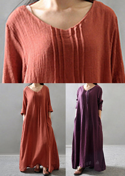 Loose Orange O-Neck Long Dress Spring VV065 HS-FDL240627