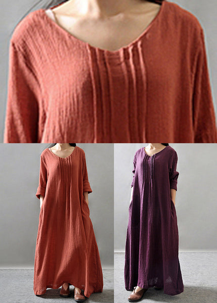 Loose Orange O-Neck Long Dress Spring VV065 HS-FDL240627
