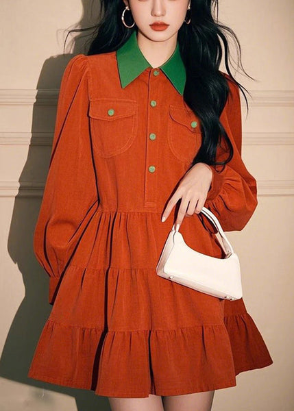 Dress Pan Orange Spring Button Corduroy Peter Shirts Loose Collar FashionChic
