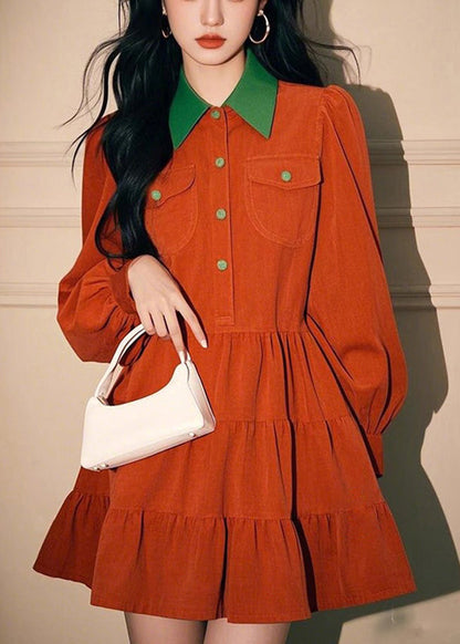 Dress Pan Orange Spring Button Corduroy Peter Shirts Loose Collar FashionChic