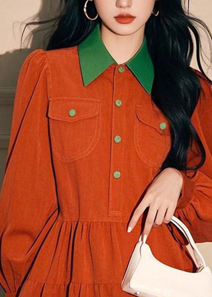 Dress Pan Orange Spring Button Corduroy Peter Shirts Loose Collar FashionChic
