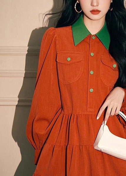 Dress Pan Orange Spring Button Corduroy Peter Shirts Loose Collar FashionChic