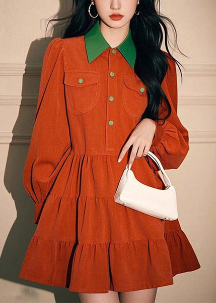 Dress Pan Orange Spring Button Corduroy Peter Shirts Loose Collar FashionChic