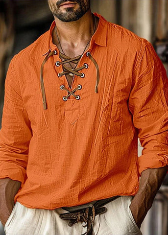 Orange Loose Shirt Cotton Pan Men Up Collar Fall Lace Peter FashionChic