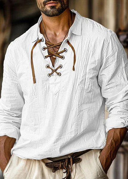 Orange Loose Shirt Cotton Pan Men Up Collar Fall Lace Peter FashionChic