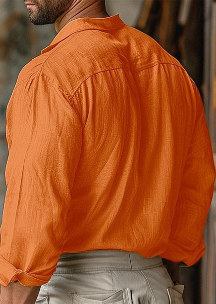 Orange Loose Shirt Cotton Pan Men Up Collar Fall Lace Peter FashionChic