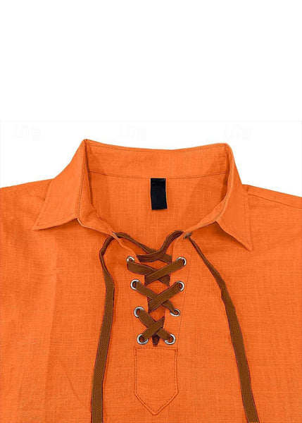Orange Loose Shirt Cotton Pan Men Up Collar Fall Lace Peter FashionChic