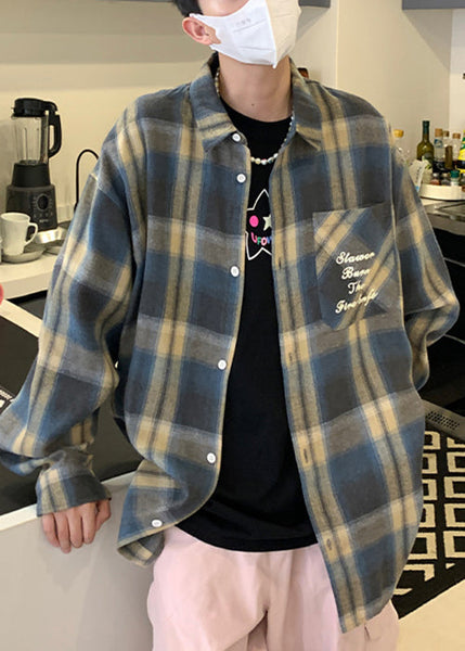 Collar Shirt Loose Orange Peter Plaid Pan Spring Cotton Men FashionChic