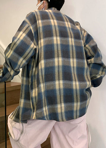 Collar Shirt Loose Orange Peter Plaid Pan Spring Cotton Men FashionChic