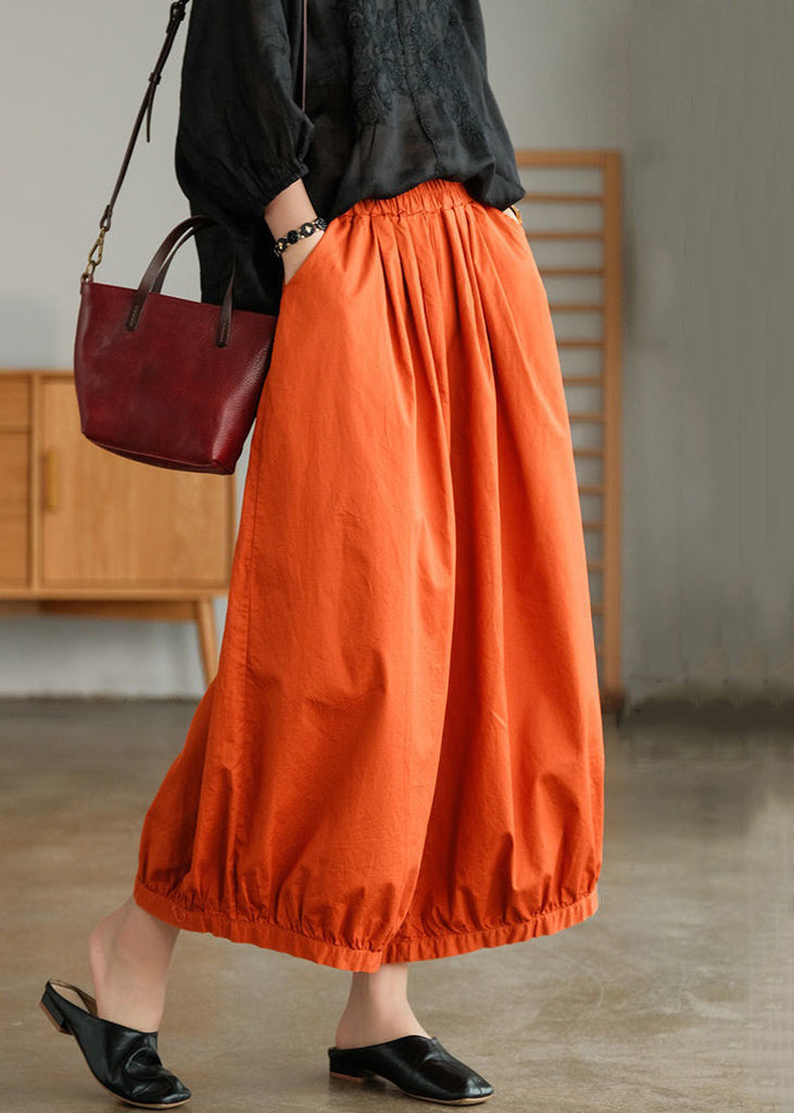 Loose Orange Pockets Elastic Waist Cotton Crop Pants Summer VV051 HS-CPTS240627