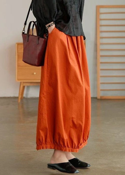 Loose Orange Pockets Elastic Waist Cotton Crop Pants Summer VV051 HS-CPTS240627