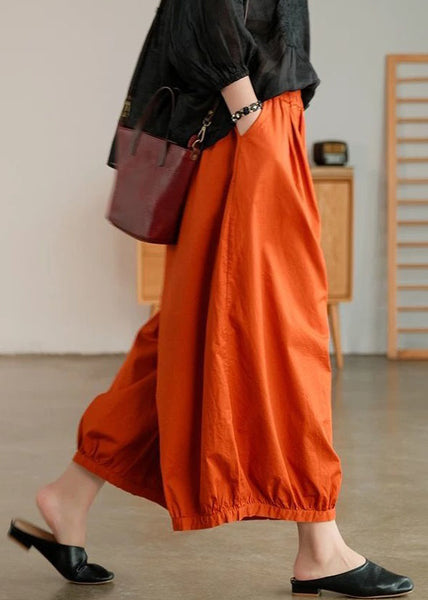 Loose Orange Pockets Elastic Waist Cotton Crop Pants Summer VV051 HS-CPTS240627