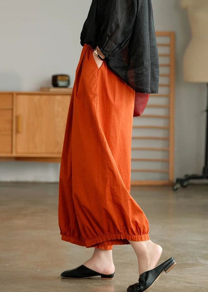 Loose Orange Pockets Elastic Waist Cotton Crop Pants Summer VV051 HS-CPTS240627