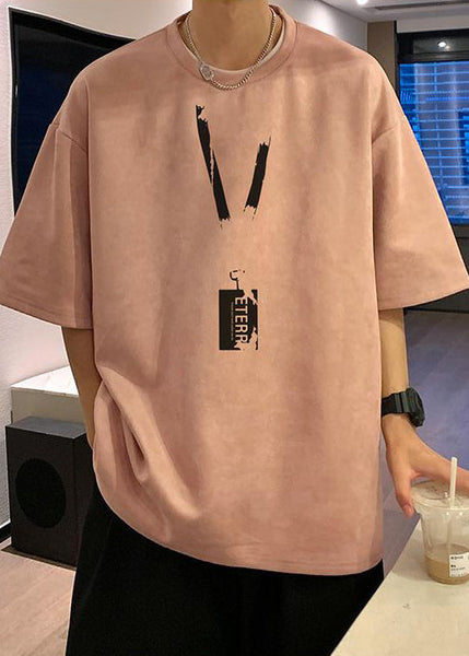 Shirts T Pea Summer Suede Faux Green Loose Neck O Men Print FashionChic