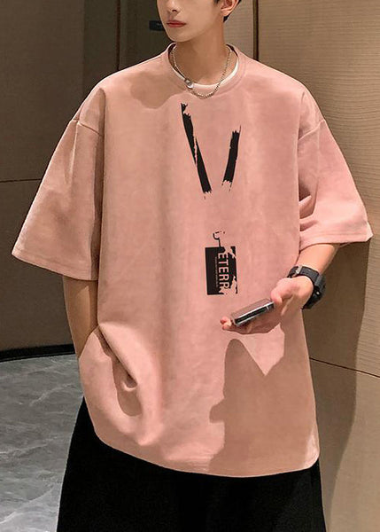 Shirts T Pea Summer Suede Faux Green Loose Neck O Men Print FashionChic