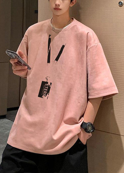 Shirts T Pea Summer Suede Faux Green Loose Neck O Men Print FashionChic