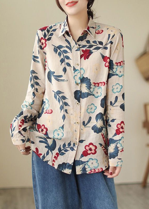 Loose Peter Pan Collar Button Print Cotton Shirt Long Sleeve VV033 HS-LTP240627