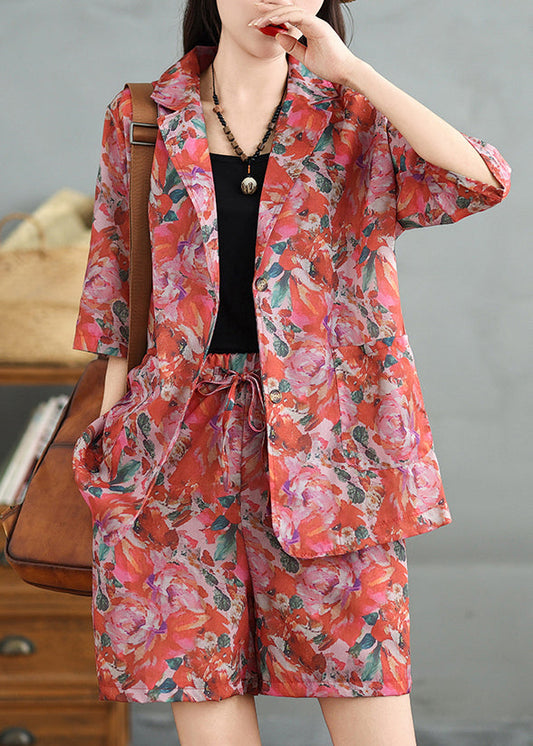 Collar Loose Cotton Pan Pieces Print Shorts Two And Coat Peter FashionChic