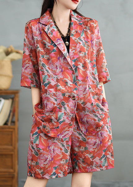 Collar Loose Cotton Pan Pieces Print Shorts Two And Coat Peter FashionChic