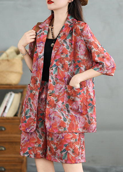 Collar Loose Cotton Pan Pieces Print Shorts Two And Coat Peter FashionChic