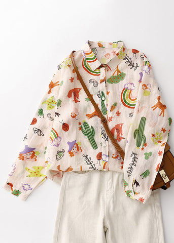 Shirts Loose Cotton Peter Spring Print Pan Collar FashionChic