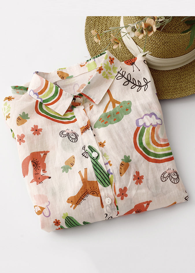 Shirts Loose Cotton Peter Spring Print Pan Collar FashionChic