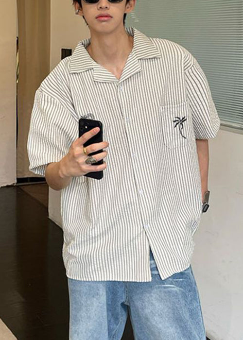 Collar Mens Shirts Pan Summer Striped Peter Loose Cotton Pockets FashionChic