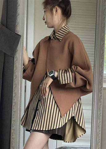 Striped Pan Peter Two Collar Loose Sweatshirt Pieces Shirts And FashionChic