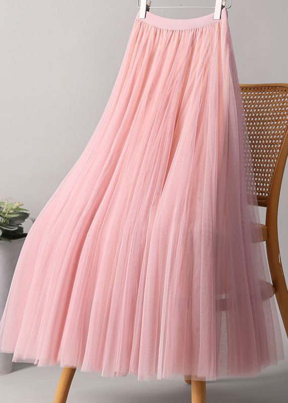 A Skirts Elastic Pink Waist Loose Line Tulle FashionChic