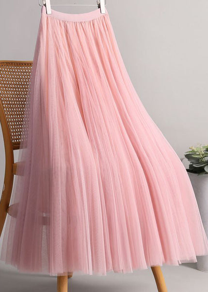 A Skirts Elastic Pink Waist Loose Line Tulle FashionChic